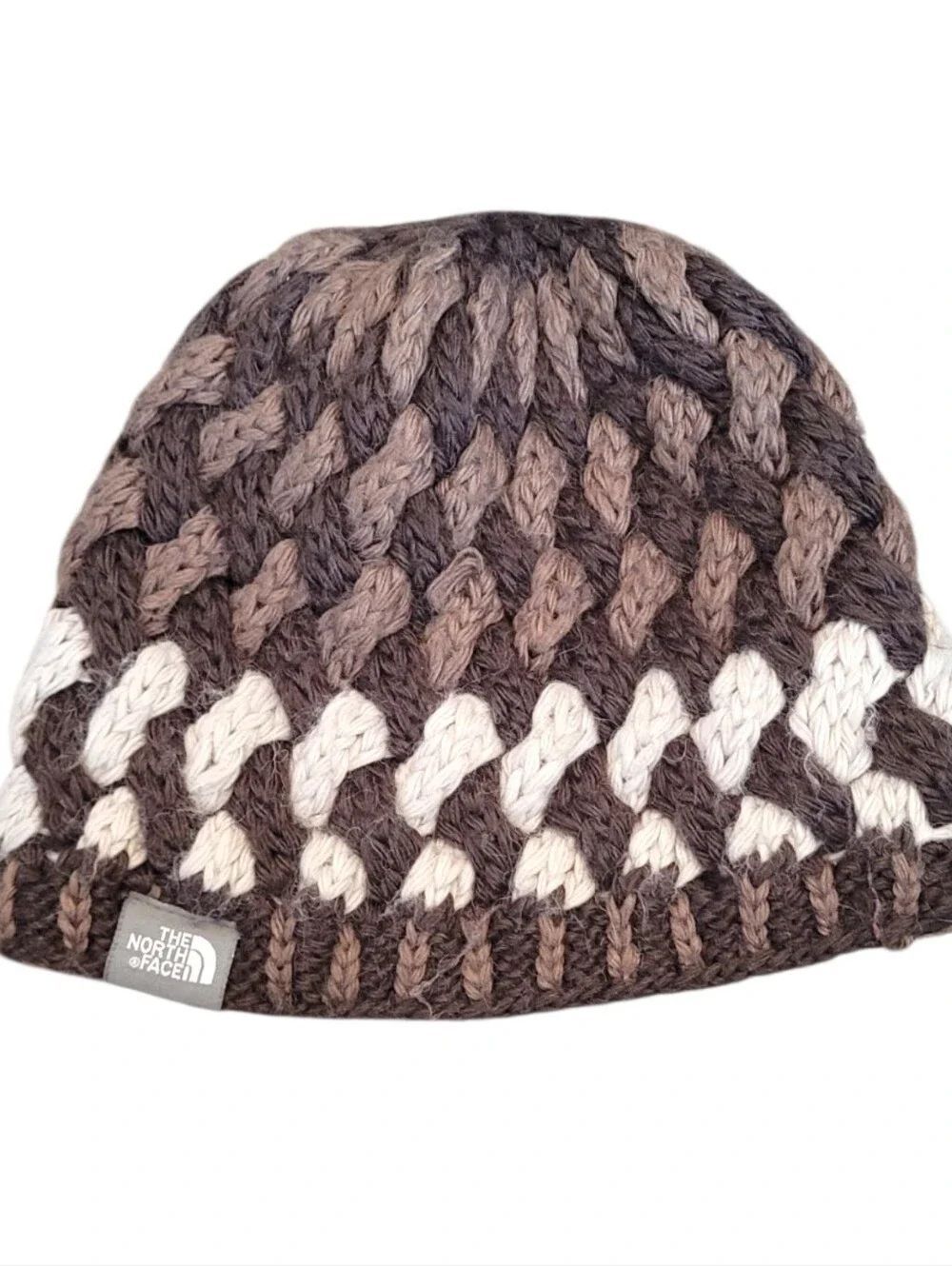 The North Face Alpaca Wool Blend Two-Tone Chunky Knit Beanie - Brown & Cream